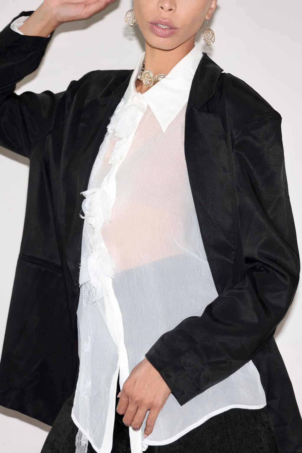 Nior Lace Rose Tailored Blazer