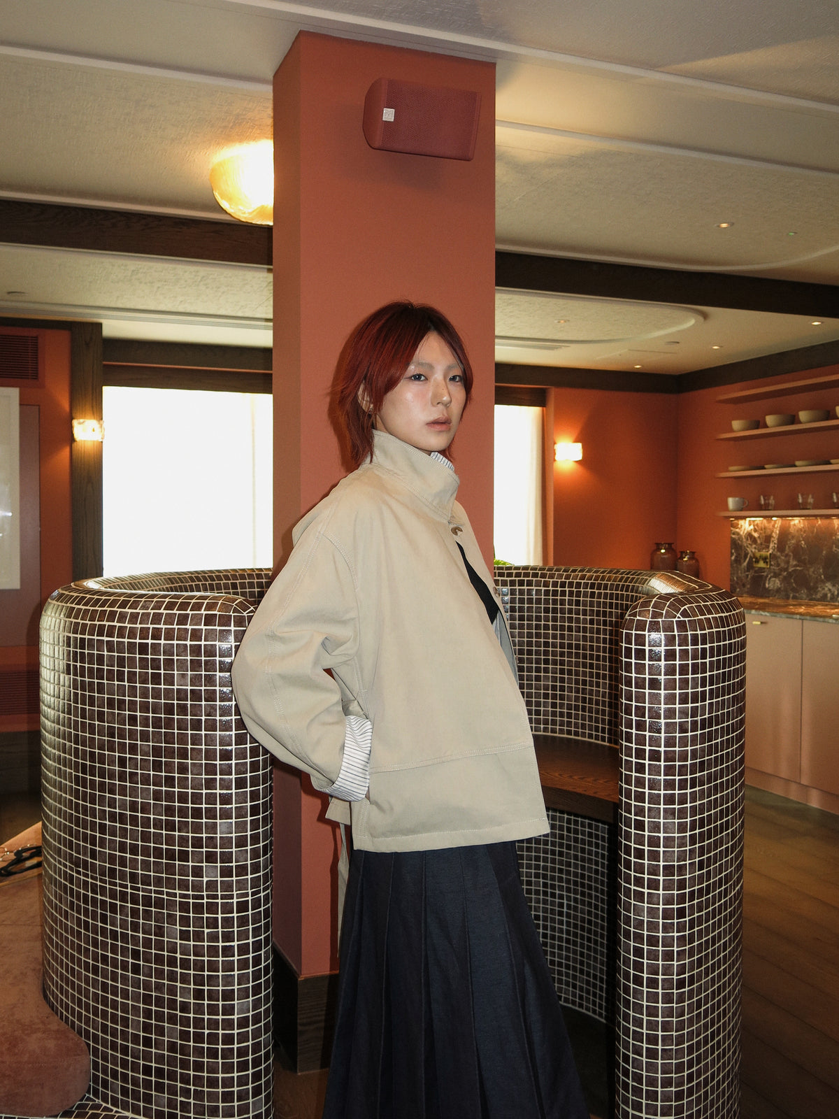 Stand-Collar Cropped Trench Coat
