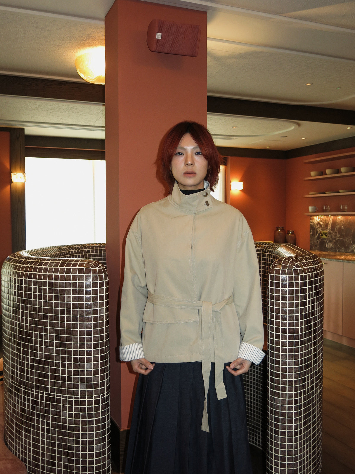 Stand-Collar Cropped Trench Coat