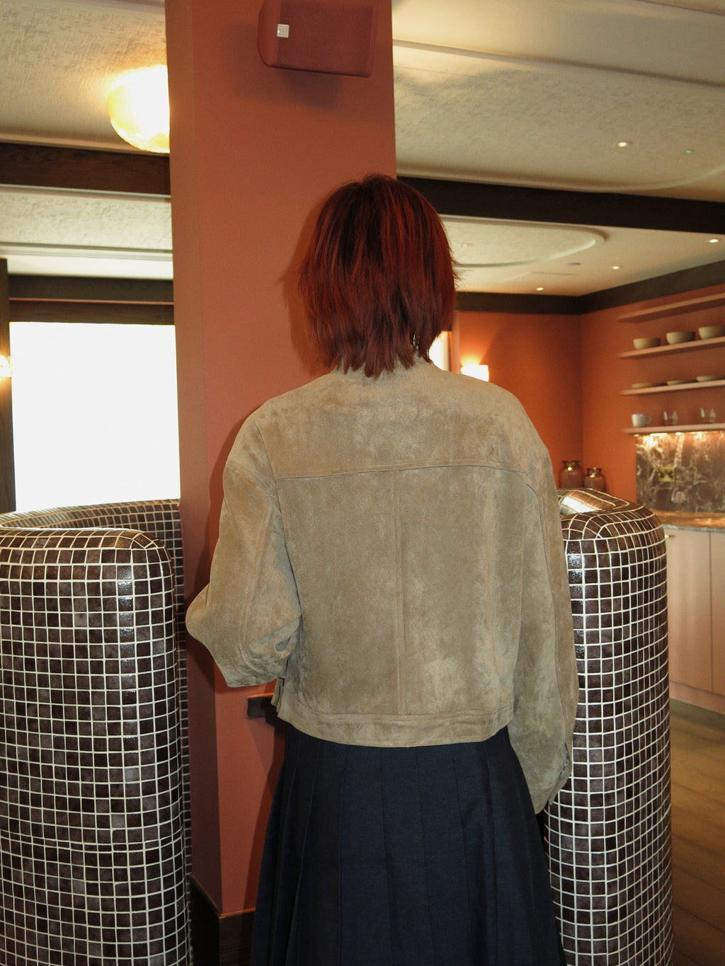 Light Brown Suede Jacket with Asymmetrical Zipper