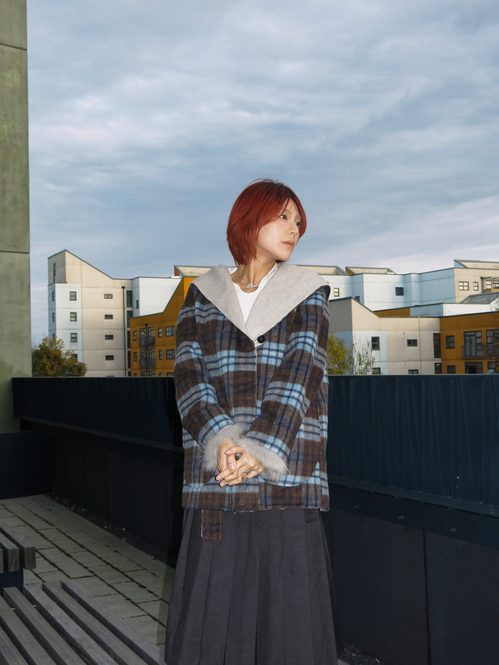 Reversible Plaid Colorblock Coat