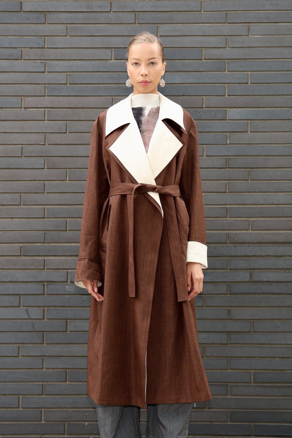 Two-Tone Long Trench Coat