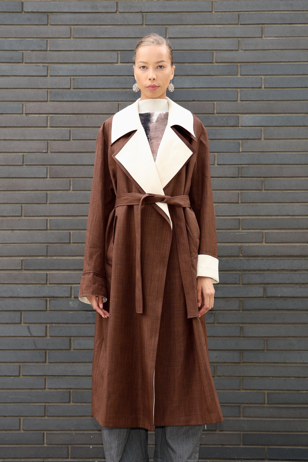 Two-Tone Long Trench Coat
