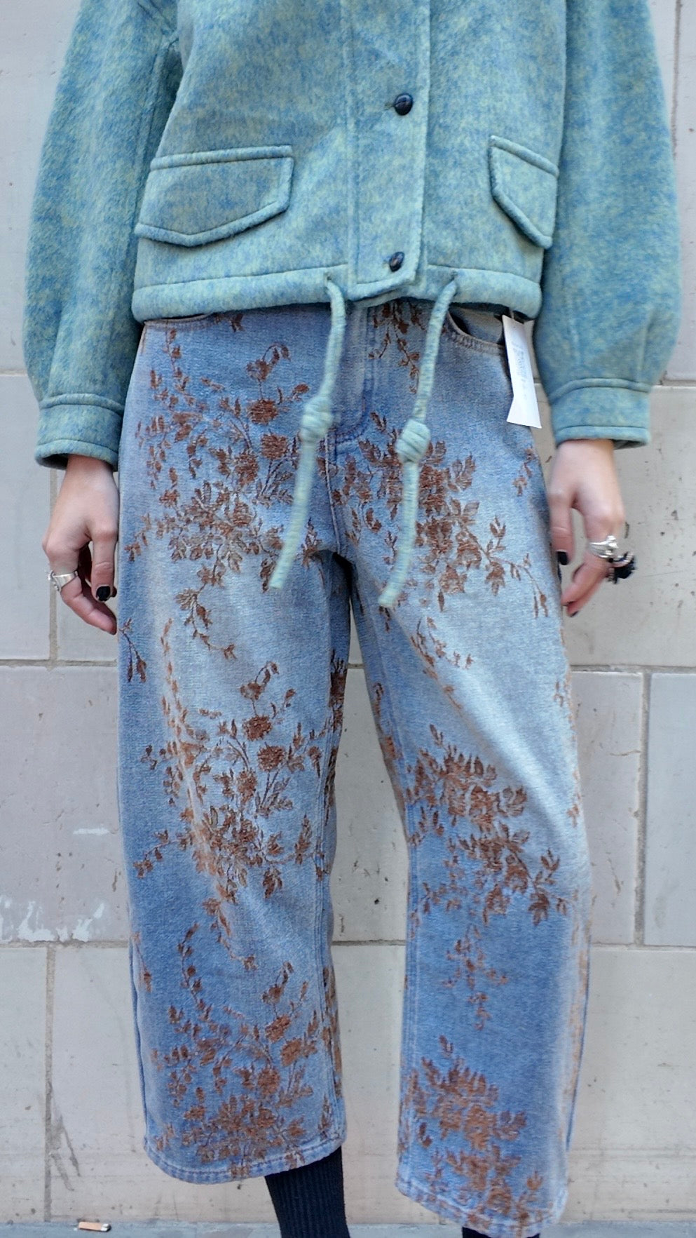 Floral Print Denim Jeans