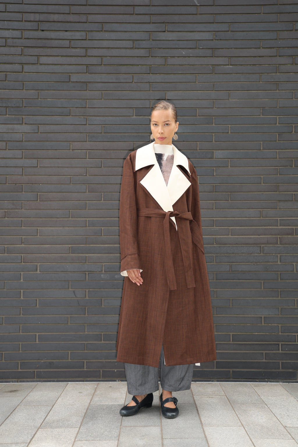 Two-Tone Long Trench Coat