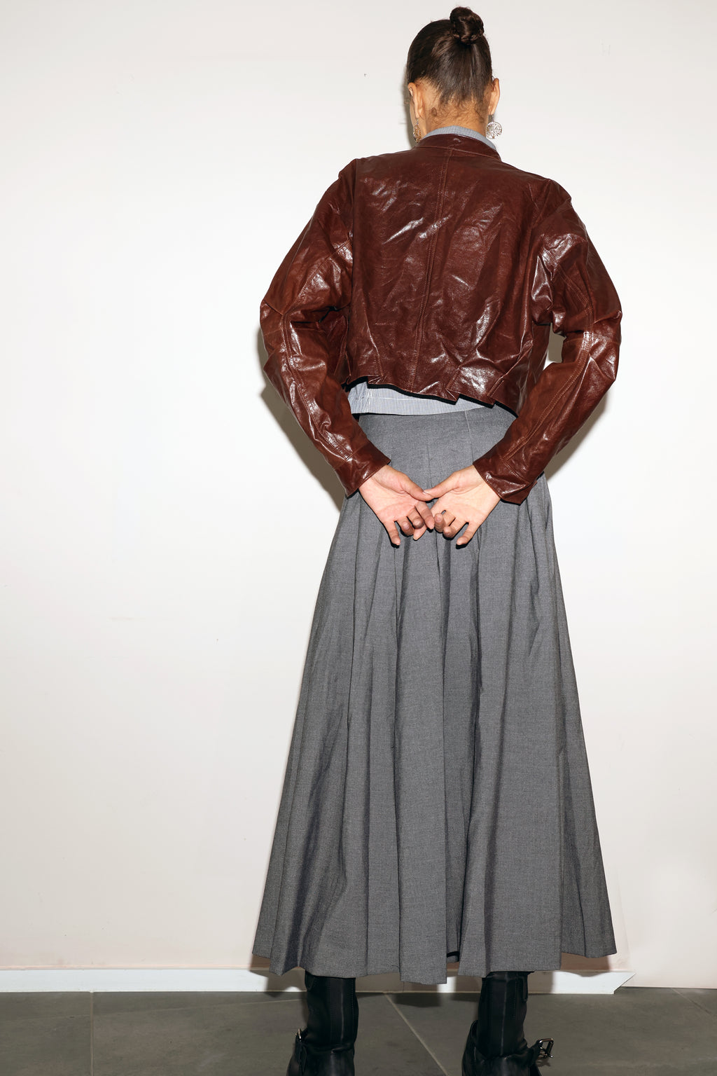 Grey Pleated Skirt with Belt