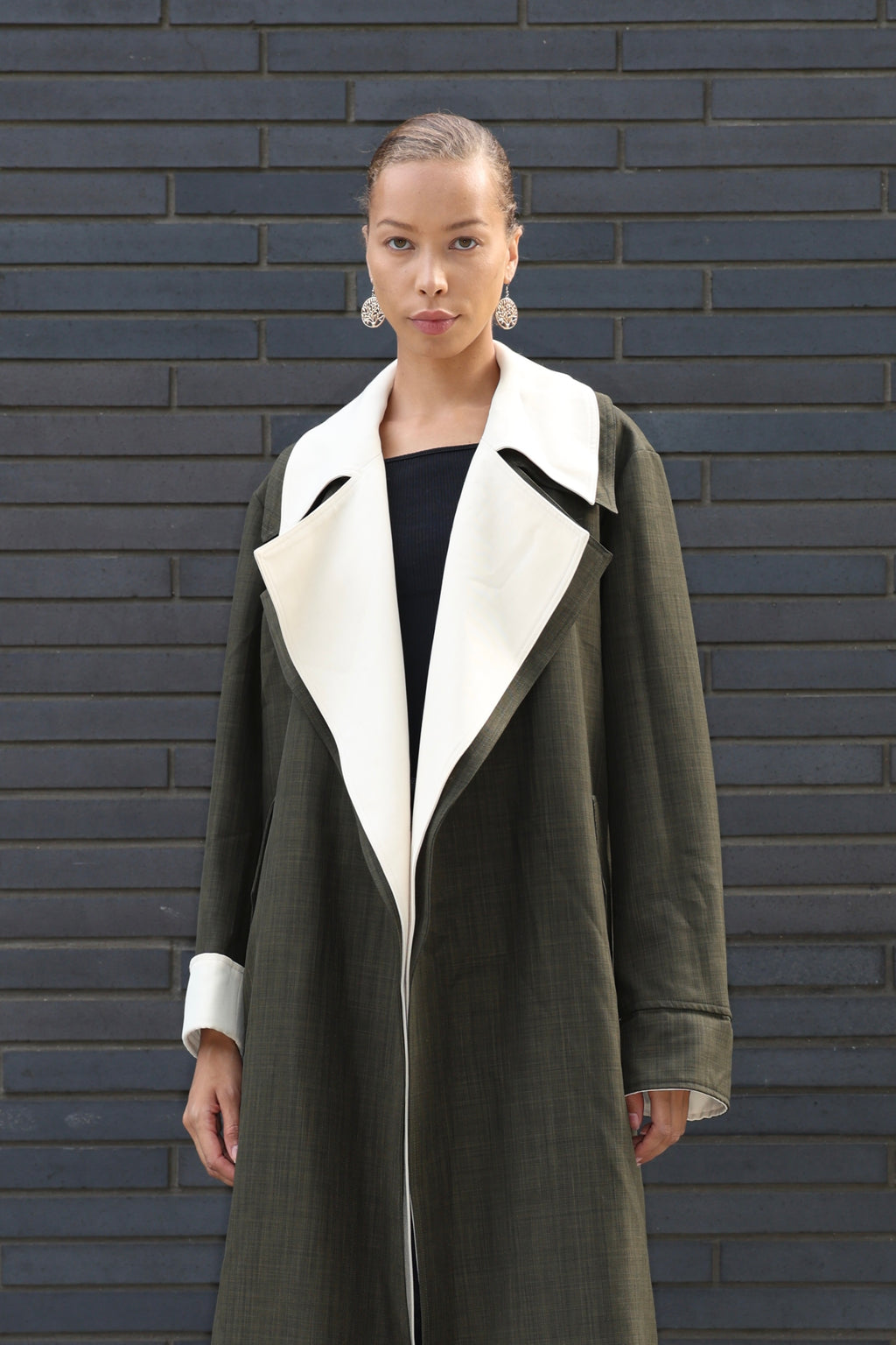 Two-Tone Long Trench Coat