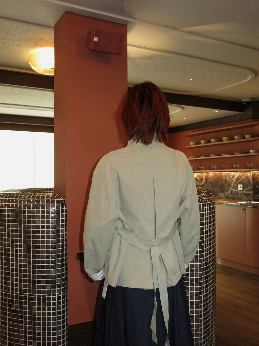 Stand-Collar Cropped Trench Coat