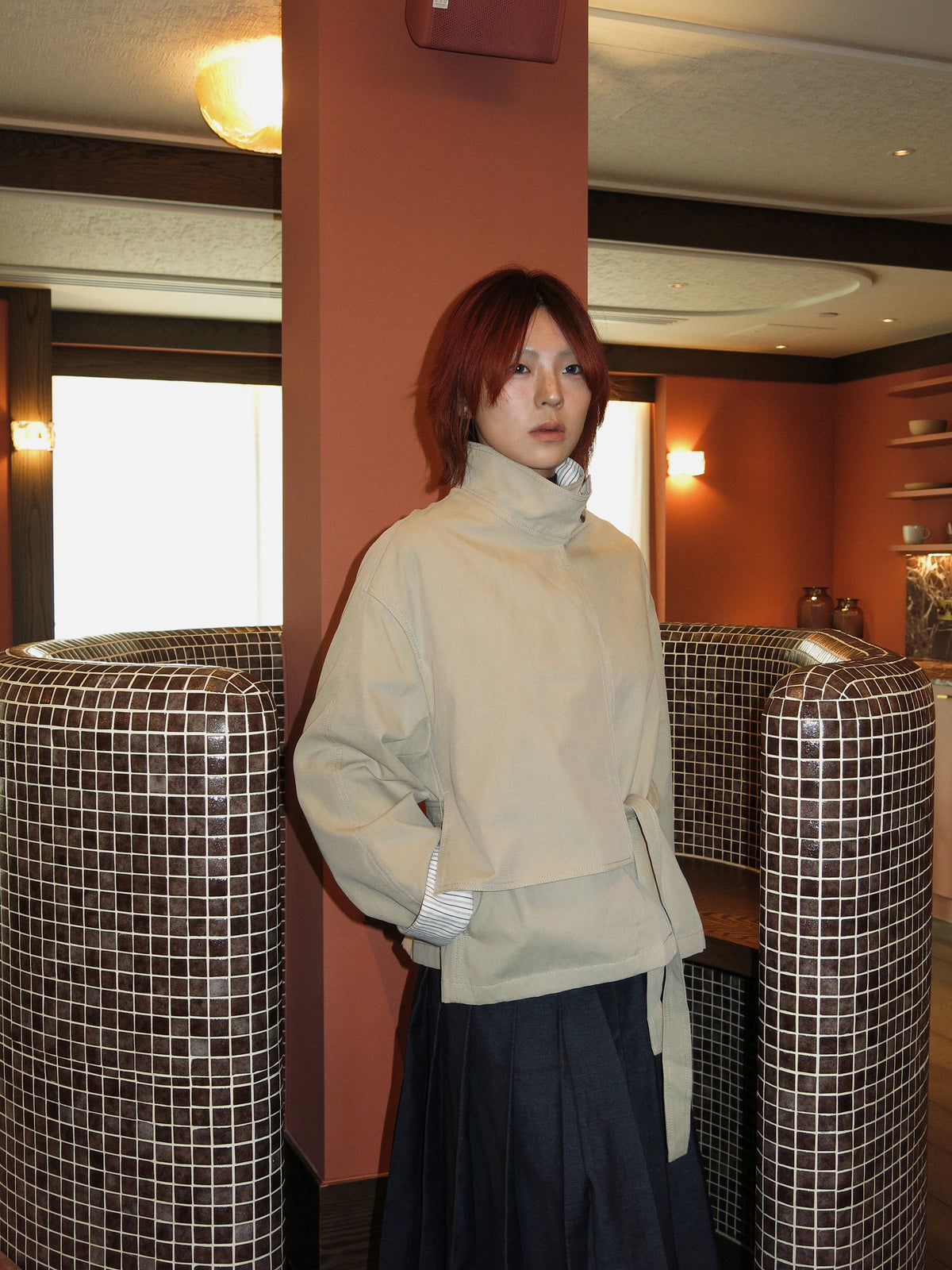 Stand-Collar Cropped Trench Coat