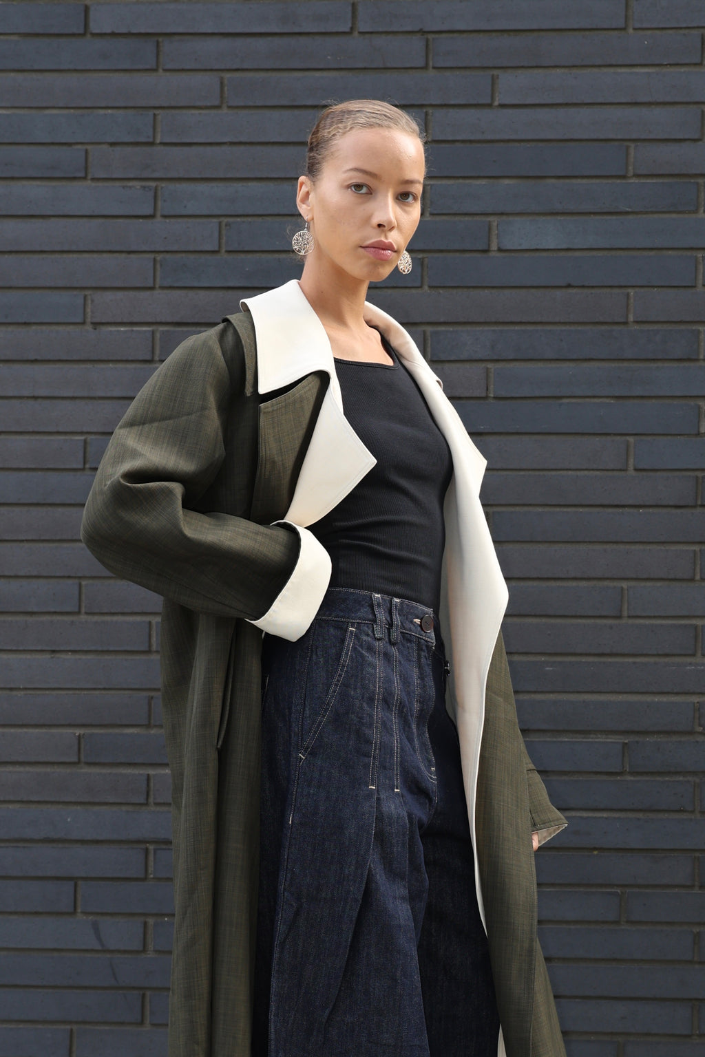 Two-Tone Long Trench Coat