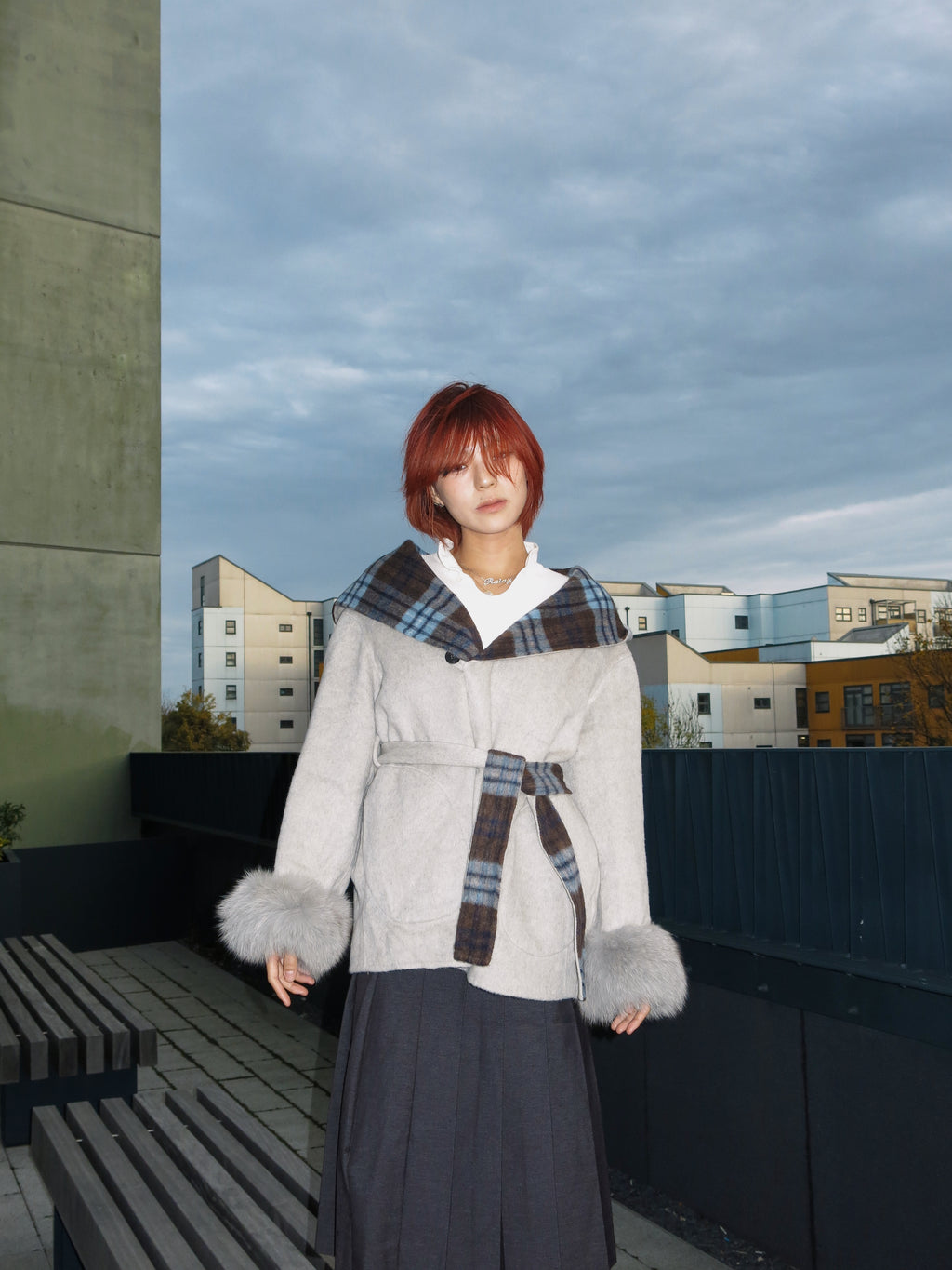 Reversible Plaid Colorblock Coat