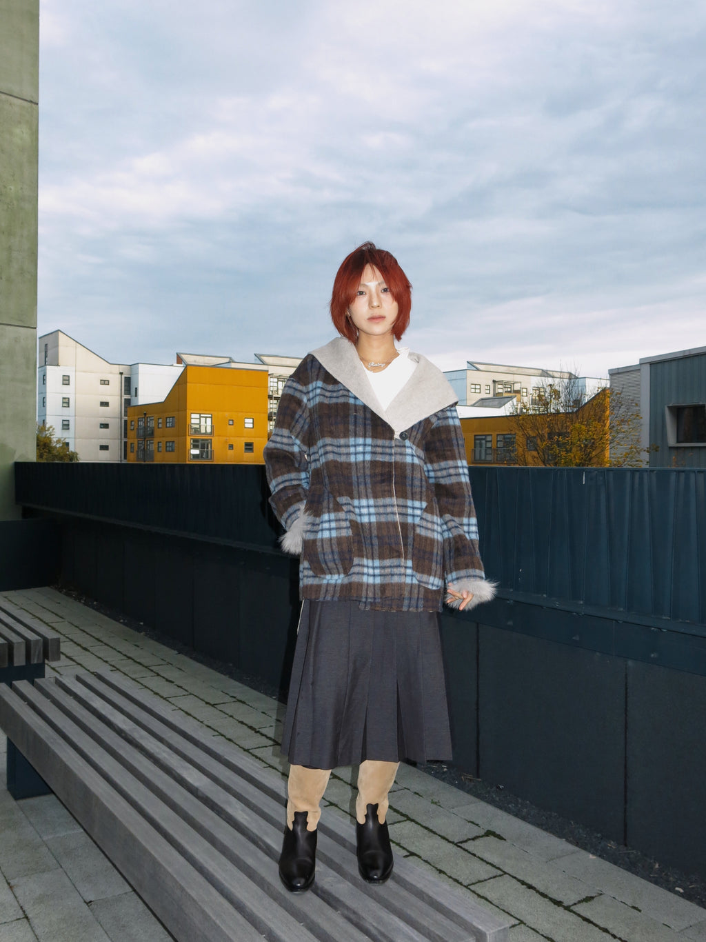Reversible Plaid Colorblock Coat