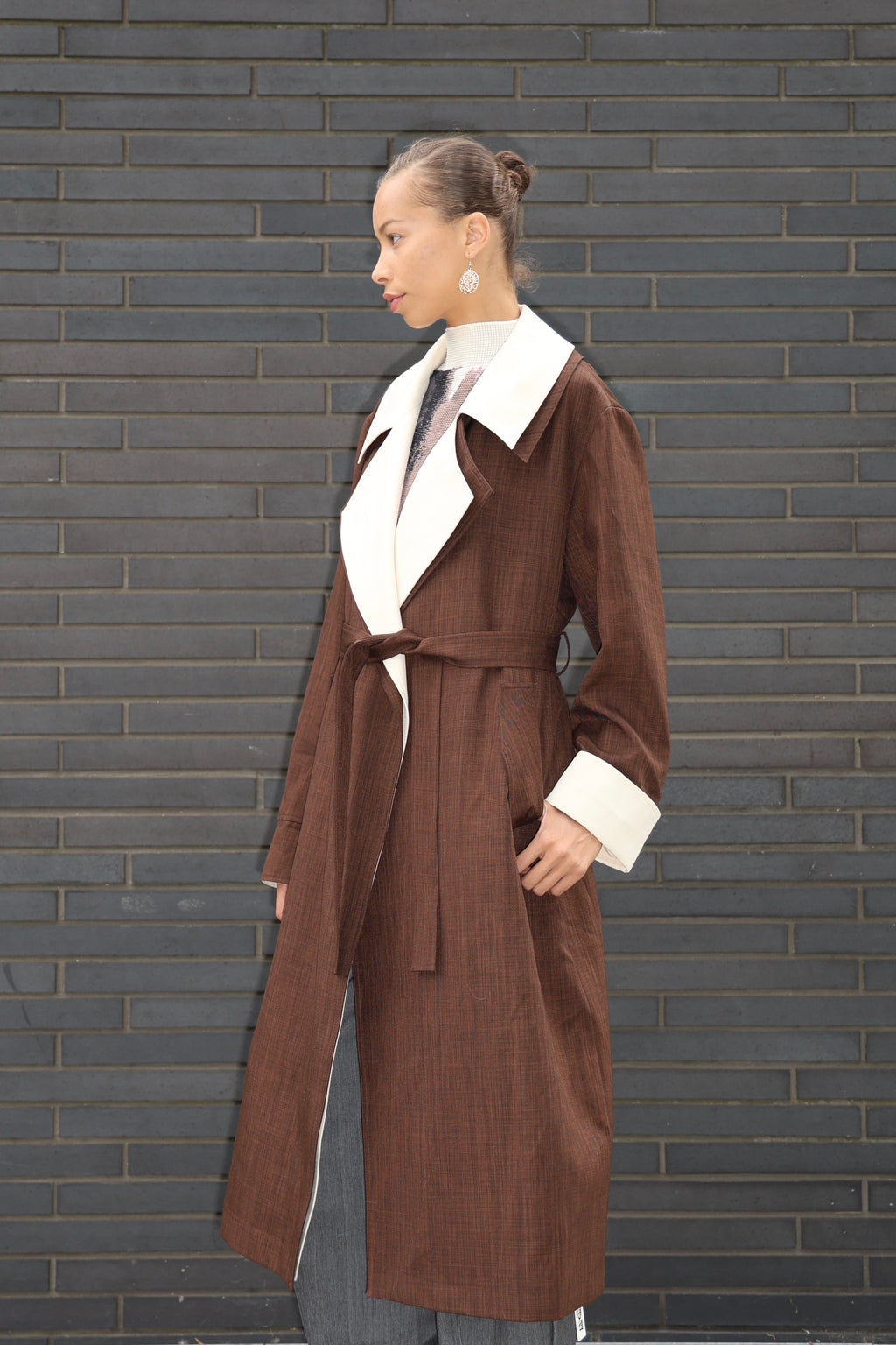 Two-Tone Long Trench Coat