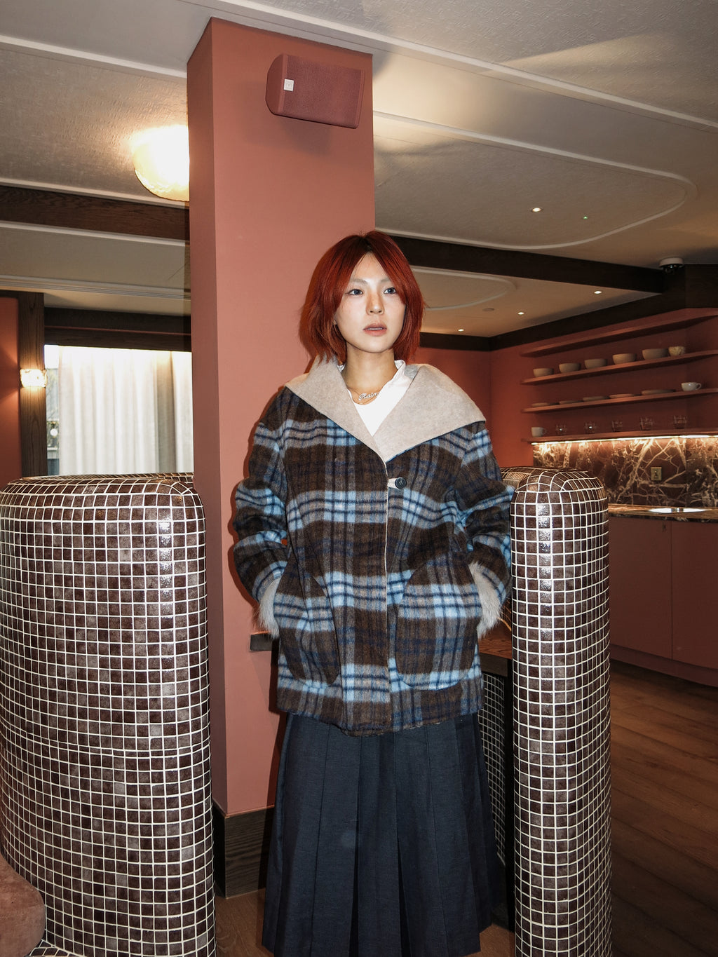 Reversible Plaid Colorblock Coat
