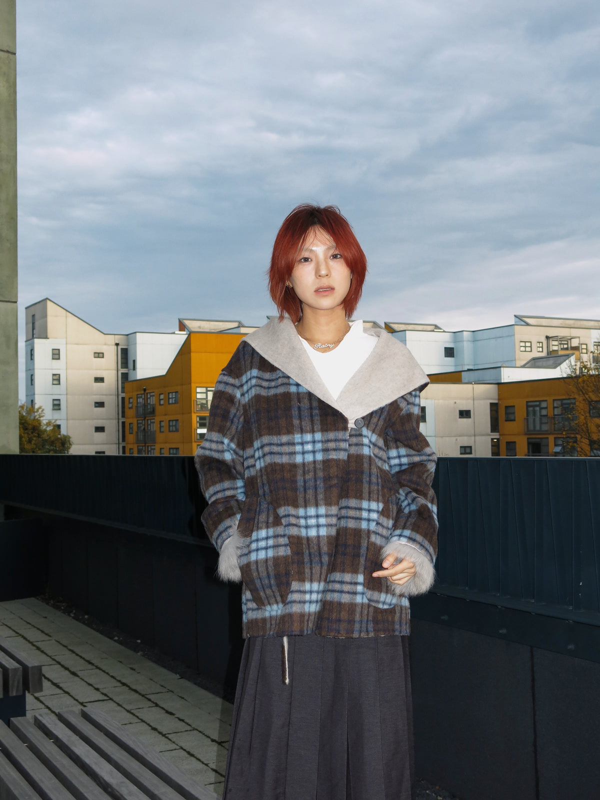 Reversible Plaid Colorblock Coat