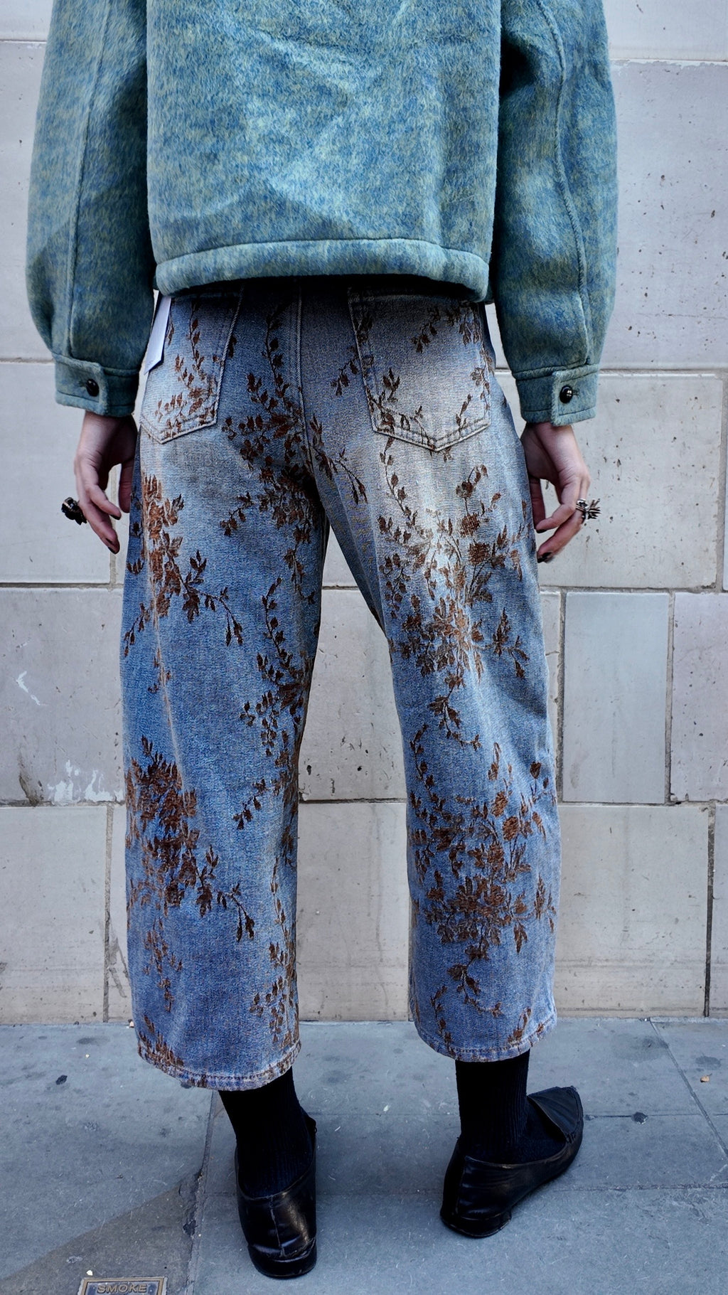 Floral Print Denim Jeans
