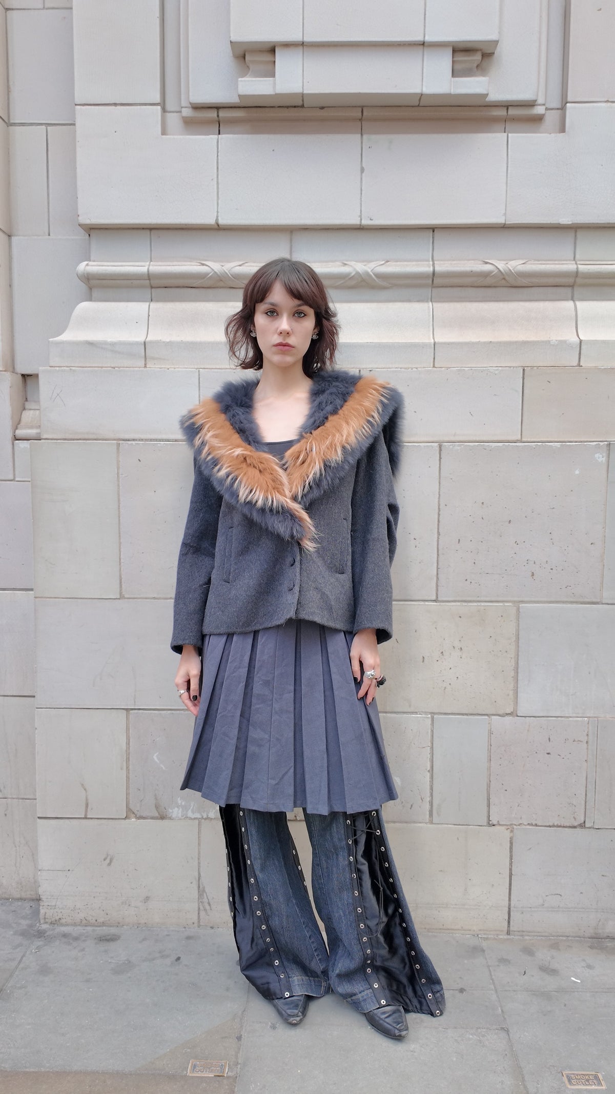 Lapel-Trimmed Fox Fur Coat