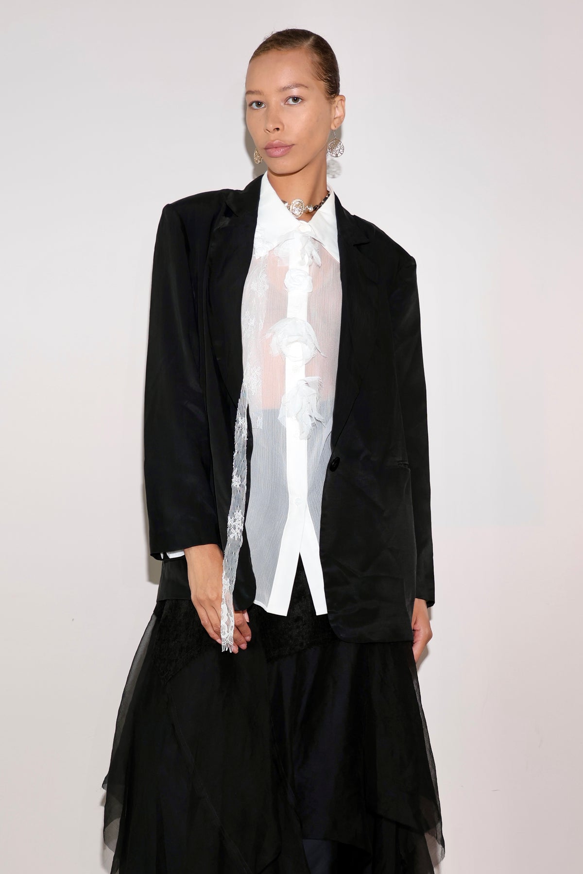 Nior Lace Rose Tailored Blazer