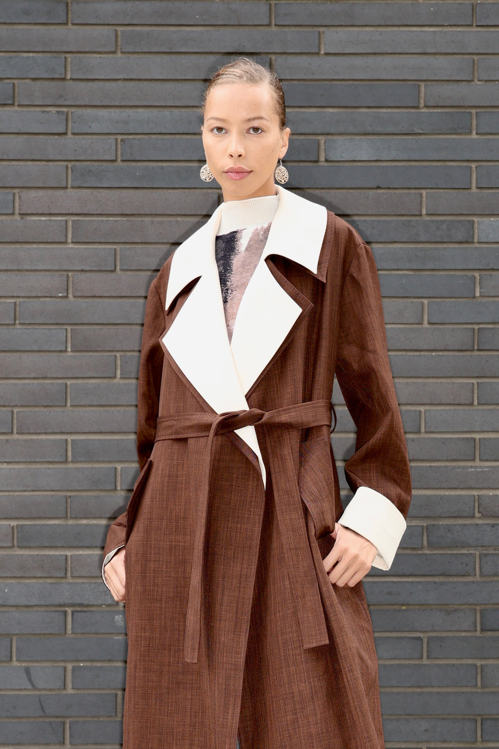 Two-Tone Long Trench Coat