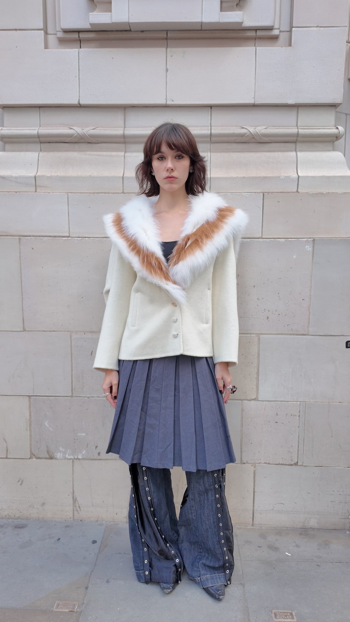 Lapel-Trimmed Fox Fur Coat