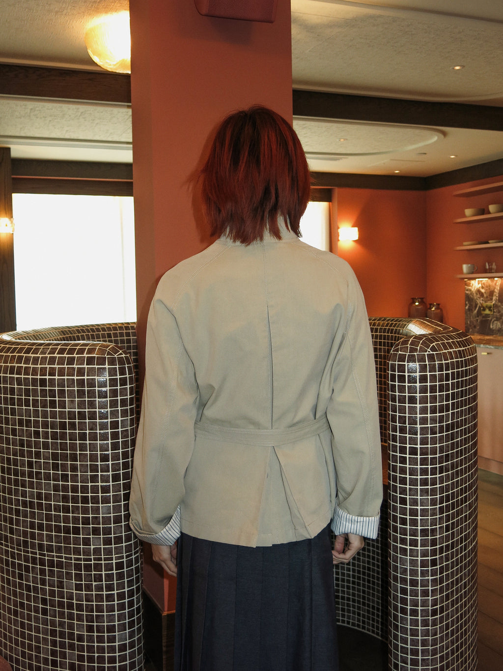 Stand-Collar Cropped Trench Coat