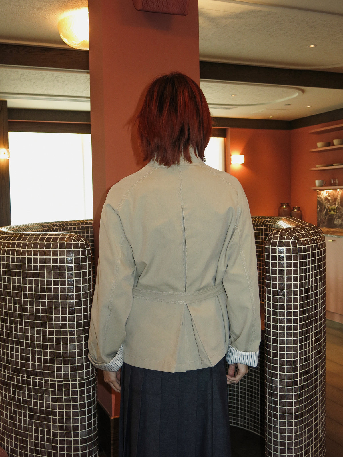 Stand-Collar Cropped Trench Coat